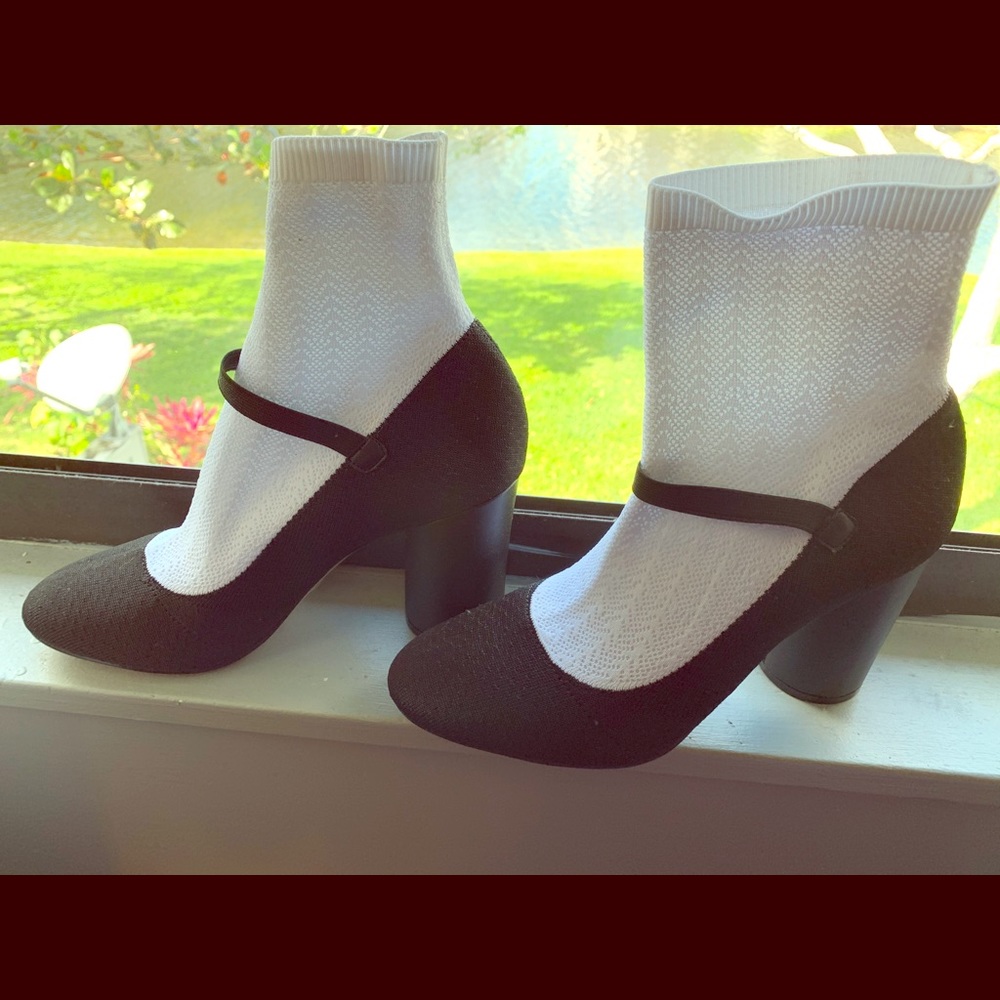 Black and white shoes.